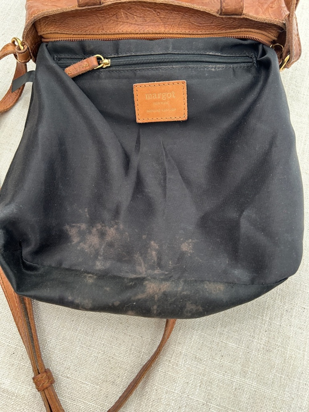 Margot Crossbody Bag Embossed Floral Leather in Cognac Brown - Picture 11 of 16